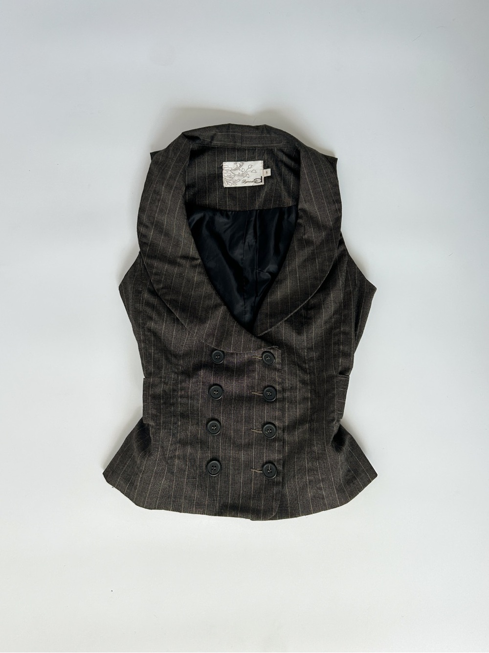 Vintage Brown Pinstripe Double-Breasted Shawl Collar Vest